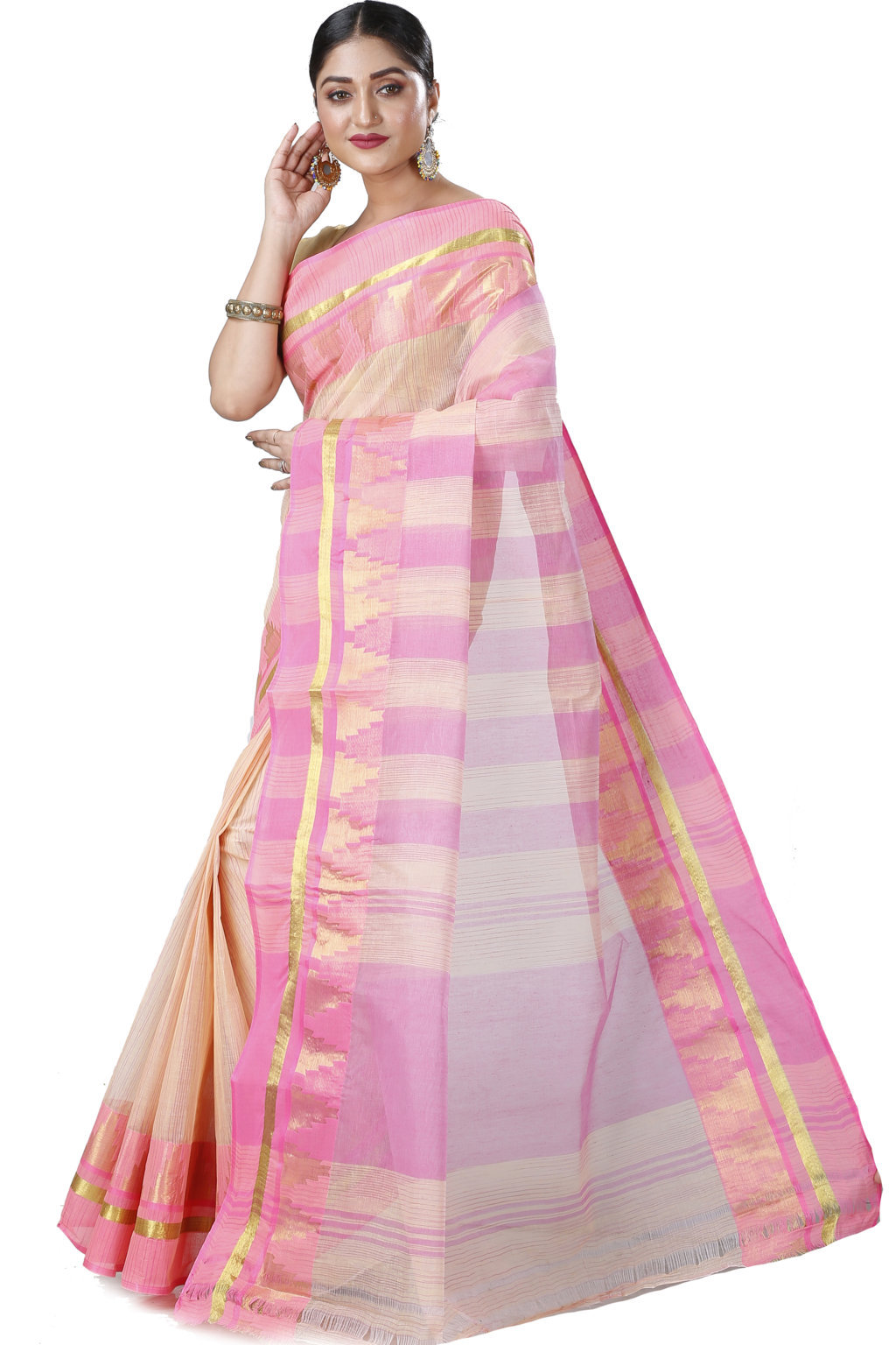 Pink Pure Cotton Vrinda Tant Saree (1098)